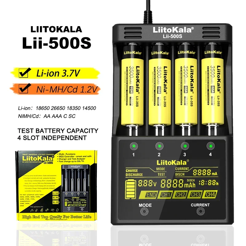 Liitokala-ładowarka akumulatorów litowych, Lii-600, S8, 500 PD4, 500S, 18650, 18350, 18500, 20700, 14500, 26650, 1.2V, AA NiMH bateria