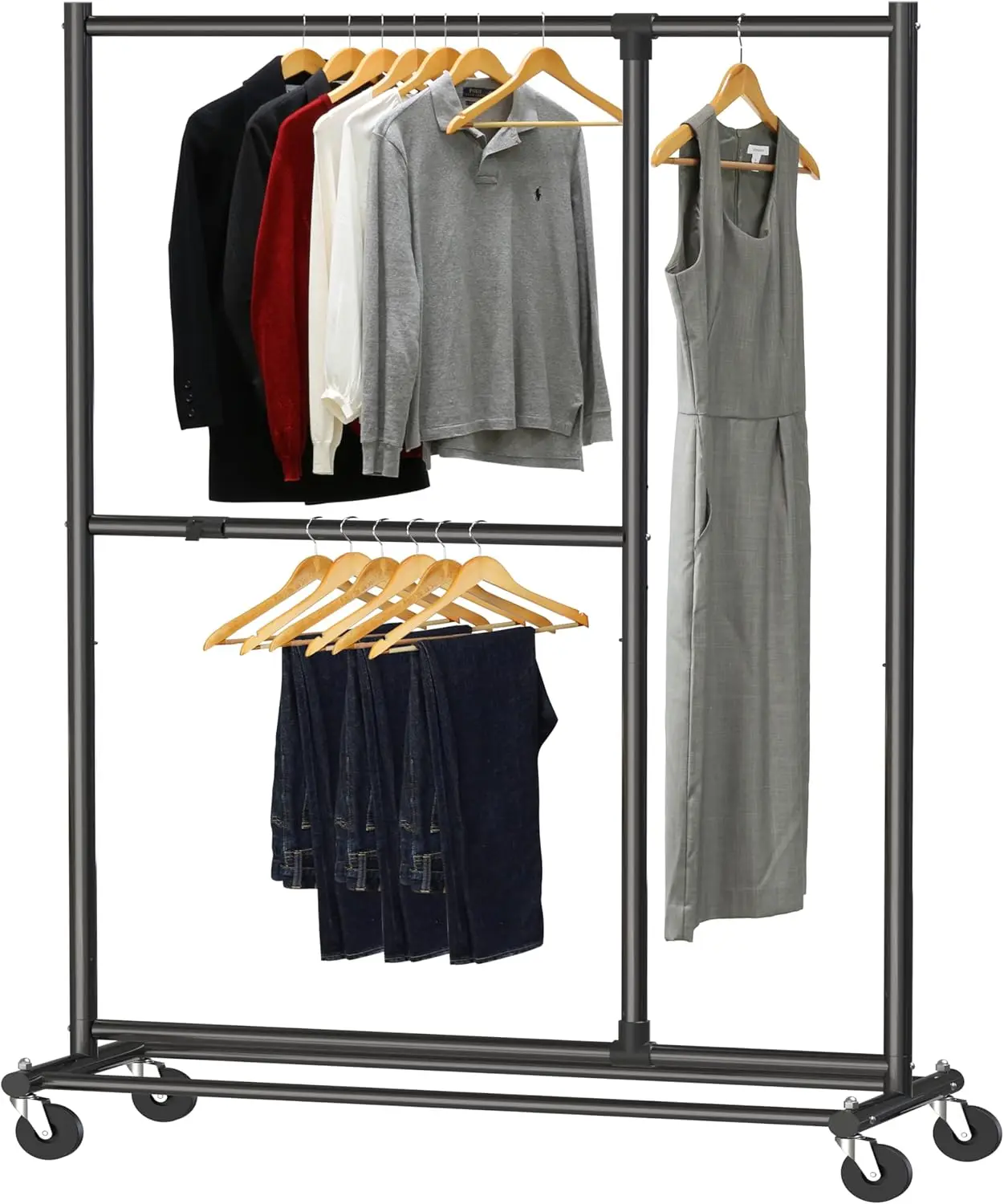 

Adjustable Dual Bar Garment Rack, Black, 72-inch Height
