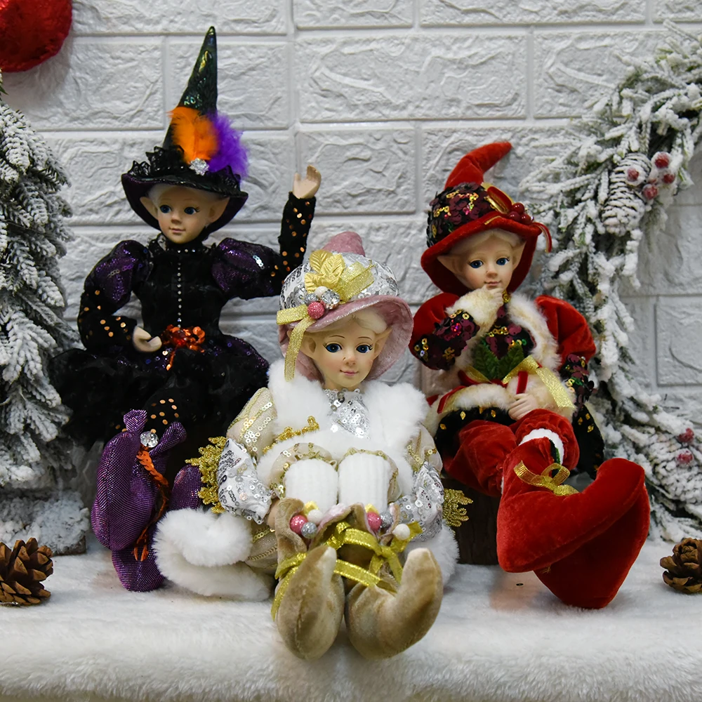 Sitting Elf Doll Party Holiday Gift Elf Doll With Hat Christmas Decoration Doll Bendable Navidad Home Decor