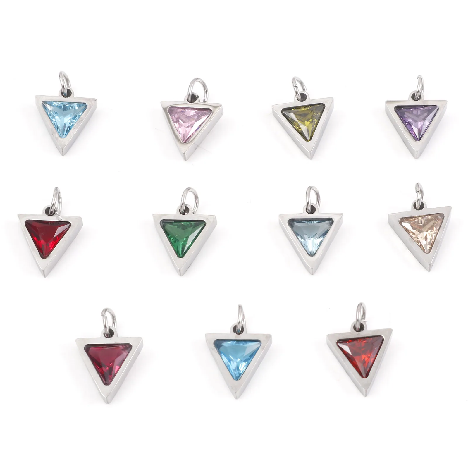 1PC Colorful Triangle Crystal Zircon Charms Stainless Steel Pendants For Diy Necklace Bracelet Jewelry Making Supplies 14x10mm