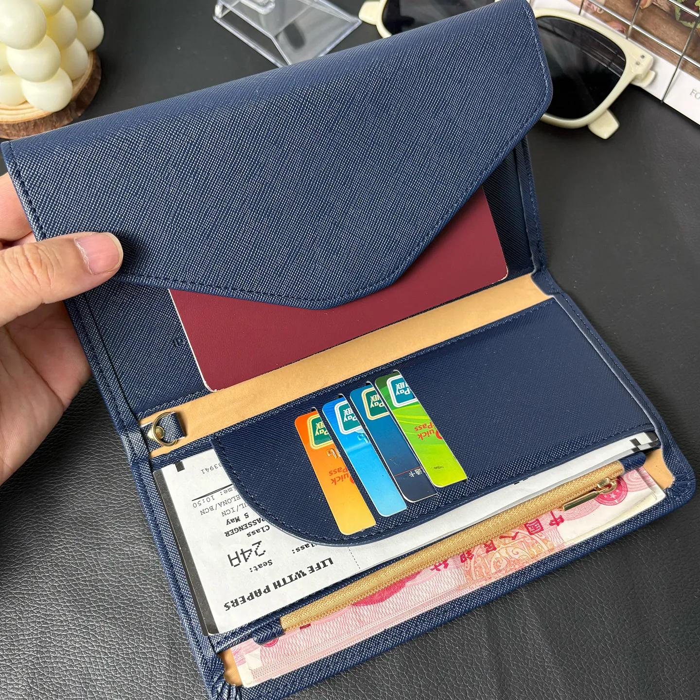 Passport Holder, Wallet, and Card Holder All-In-One Multifunctional Long-Style Unisex Travel Card Holder and Document Passport Storage Bag [Anti-Theft/Anti-Scan/8 Card Slots]