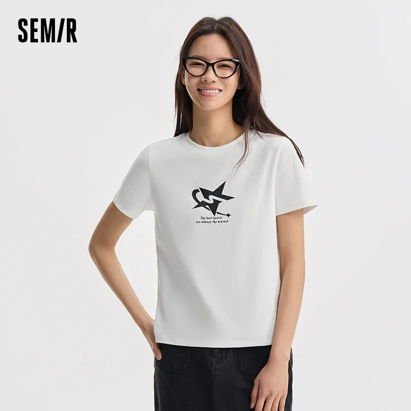 Semir Women Short-Sleeve T-Shirt Star Prints Summer Top Round Neckline Simple Trendy Streetwear Tee Top Women