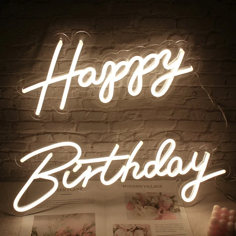 

Boutique Neon Led Sign Custom Happy Birthday Light Party Transparent Acrylic Material Neon Light Sign Wedding Party Decoration