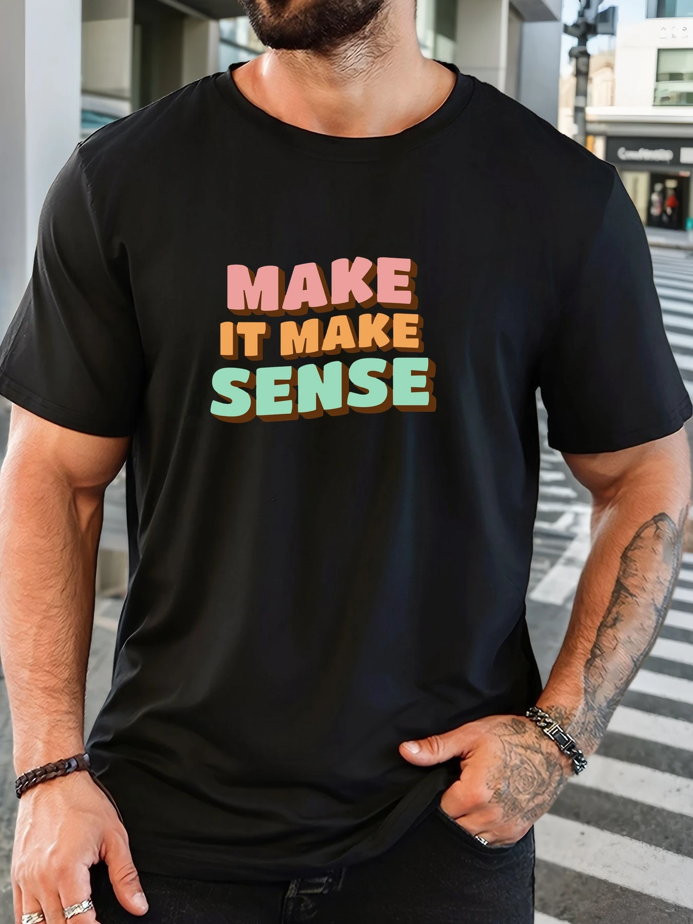 

MAKE IT MAKE SENSE pattern summer casual crew neck short T-shirt