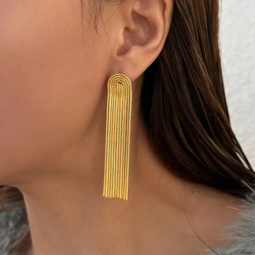 18k Gold Plated Stainless Steel High Quality Vintage Long Chain Tassel Earrings for Women Korean Fashion Jewelry Aretes De Mujer