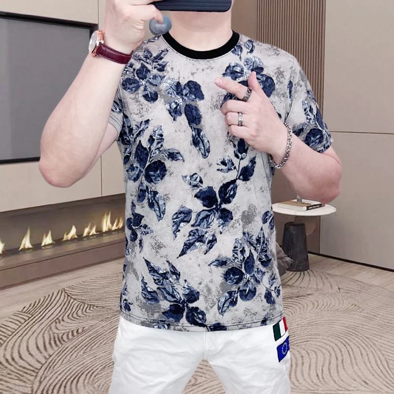 Polyester&Elastane Trendy T Shirt For Men Short Sleeve Slim Fit Summer Quality Ice Coolness Breathable Print Camisetas De Hombre