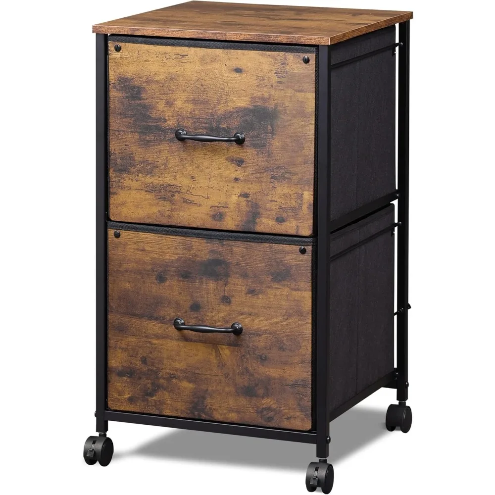 

2 Drawer Mobile File Cabinet, Rolling Printer Stand, Fabric Vertical Filing Cabinet fits A4 or Letter Size for Home Offi