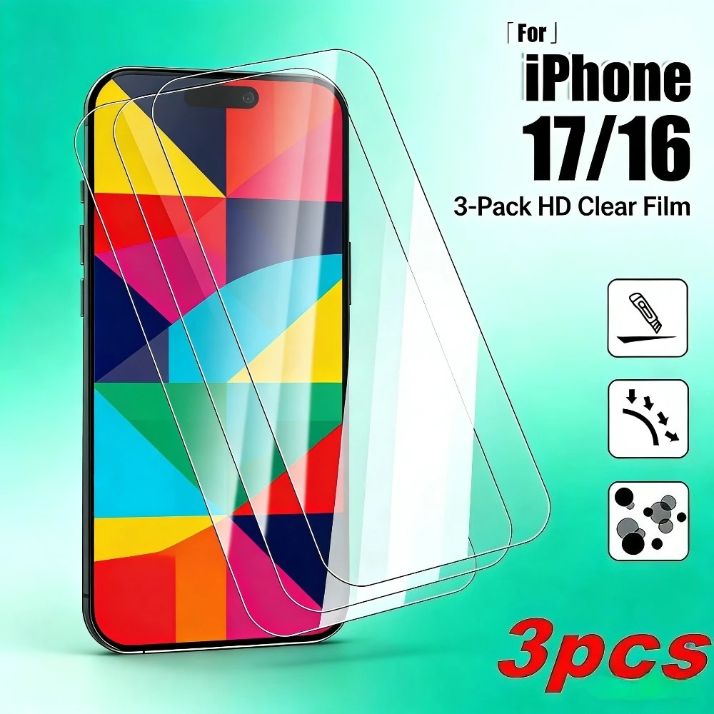 3 Stück ultraklare Displayschutzfolie für iPhone 17 16 15 14 Pro Max 15 16 Plus gehärtetes Glas für iPhone 13 12 Pro Mini XR XS Max