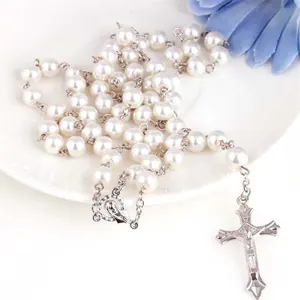 Rosary Handmade Pearl with Panger Cross for Ladies, Vintage Style, Imitation Jewelry, 1PC 8 Main Catholic Rosary Sales - №6