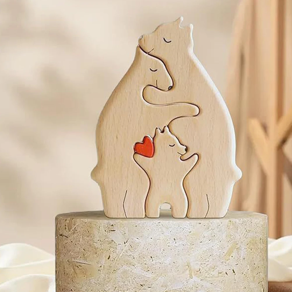 

Wooden Puzzle Mother and Son Bear Animal Desk Decor Statues Number Sculpture Pine Decoration Figure