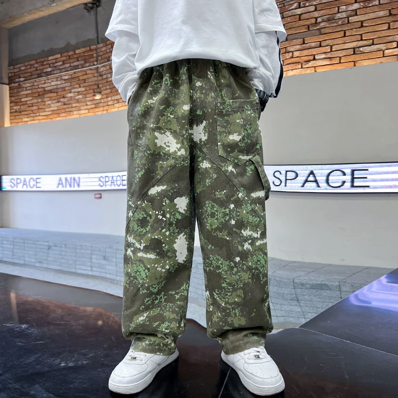 

Boy's Autumn Winter 2025 New Trend Camouflage Handsome Korean Style Personalized High Quality Pants.4-15year