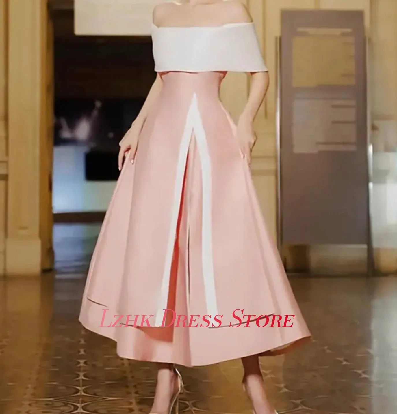 Robe de soirée trapèze en Satin de tempérament personnalisé, épaules dénudées, à plusieurs niveaux, Sexy, manches courtes, col bateau, longueur cheville, robes de soirée