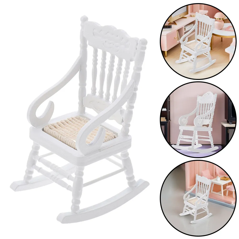 Mini Rocking Chairs for Dollhouse – 2pcs Wooden Miniature Furniture Set, Home Decor & Scene Accessories
