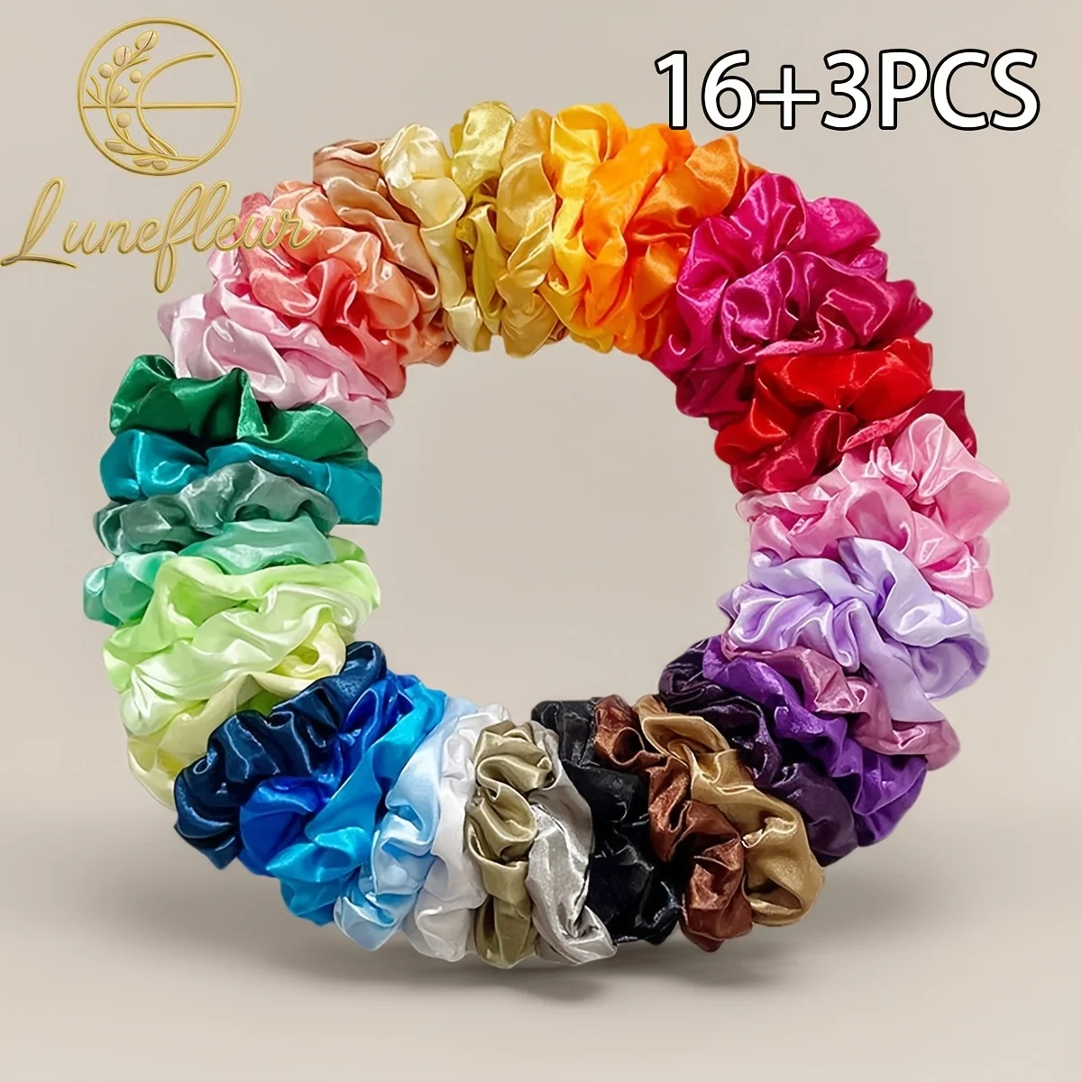 

16+3 Free Satin Hair Ties, 19Pcs Rainbow Wide Ribbon Hair Bands, Assorted Colors Thick Soft Ponytail Holders Value Pack