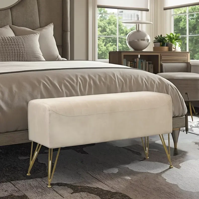 Modern Durable Fabric Customization Bed End Long Stool Soft Bench with Metal Legs for Home Bedroom Use