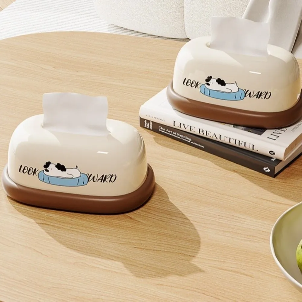 

Napkin Box Cream Style Desktop Tissue Box Cartoon Pattern Decorative Tissue Rack Plastic Napkin Storage Box Home Use