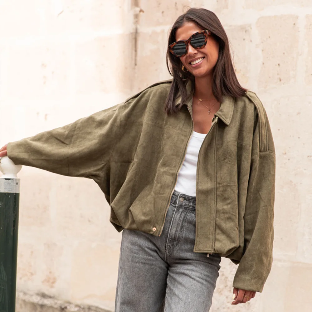 

Модная замшевая куртка для отдыха на открытом воздухе, осенне-зимняя женская элегантная повседневная уличная одежда, свободная мягкая толстая теплая повседневная куртка