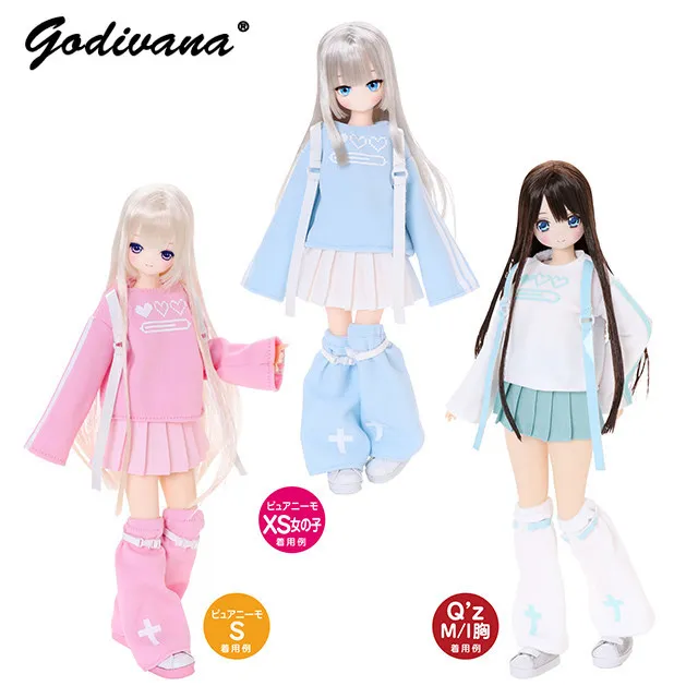 Azone 1/6 Special 1/6 BJD Doll Clothes Sweet Heart Print Long Sleeve T-shirt and Cute Pleated Skirt Leg Warmers Three Pieces Set