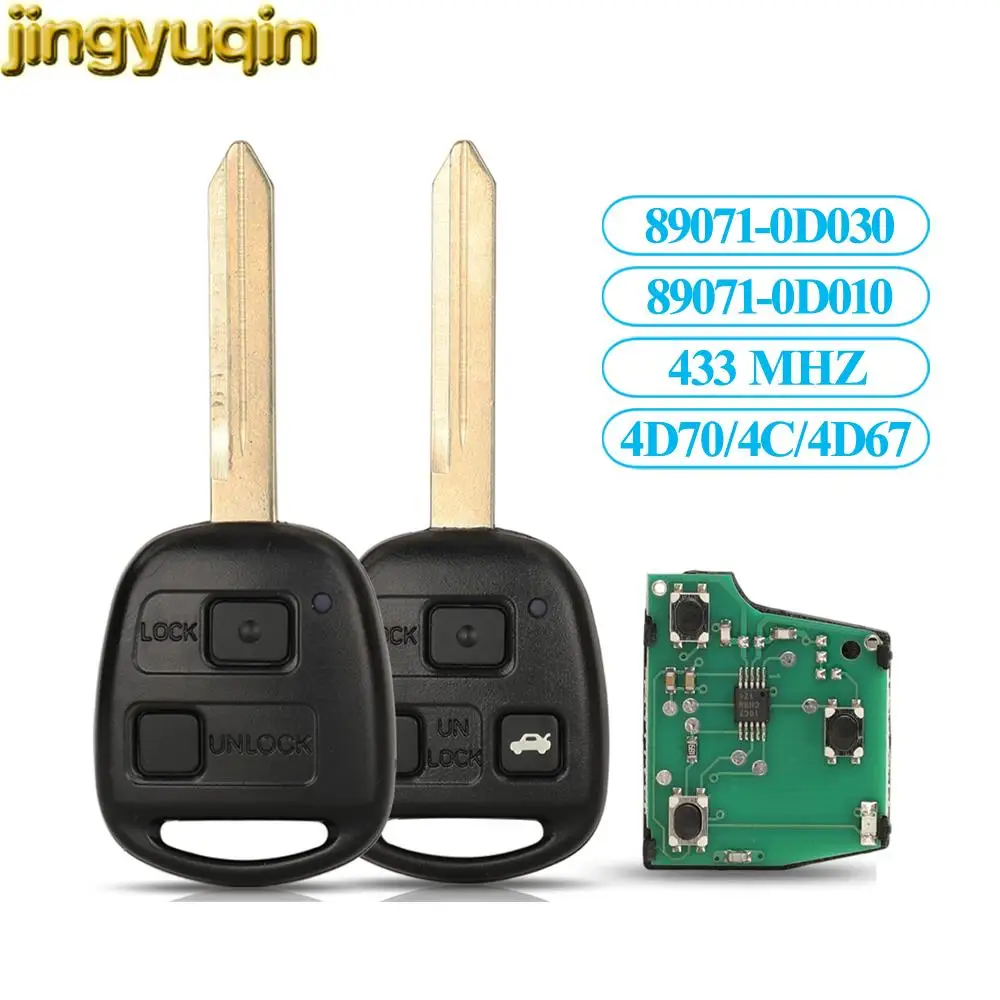 Jingyuqin Car Key Alarm Remote Fob 433MHZ 4D70/67/4C Chip For Toyota Avensis 2003 2007 Yaris 2003 2010 89071-0D030/0D010 TOY47