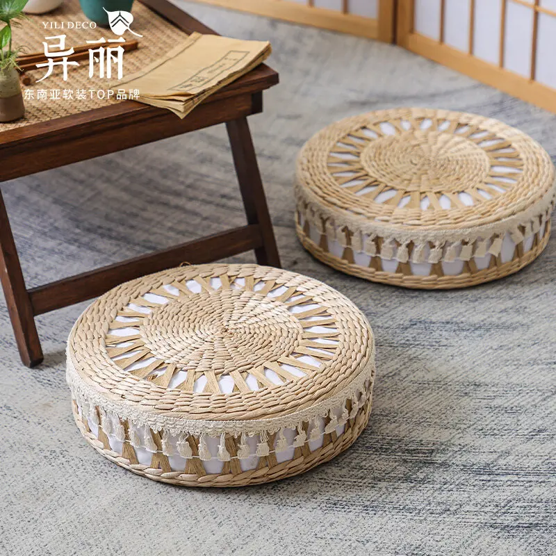 

Круглая плетеная подушка-сиденье в стиле татами для оконного проема, для медитации, для чайного столика, декор для дома