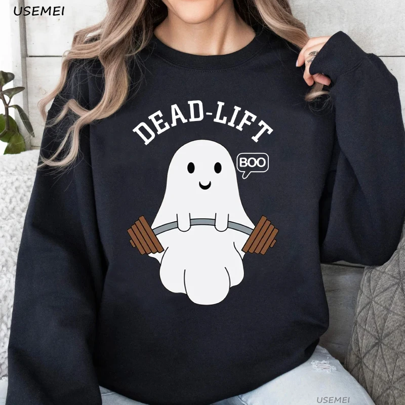 

Dead-Lift Ghost Hood Sweatshirt Funny Deadlift Gym Bro Halloween Hoodies Fitness Lover Logn Sleeve Spring Autumn Hooded Coat