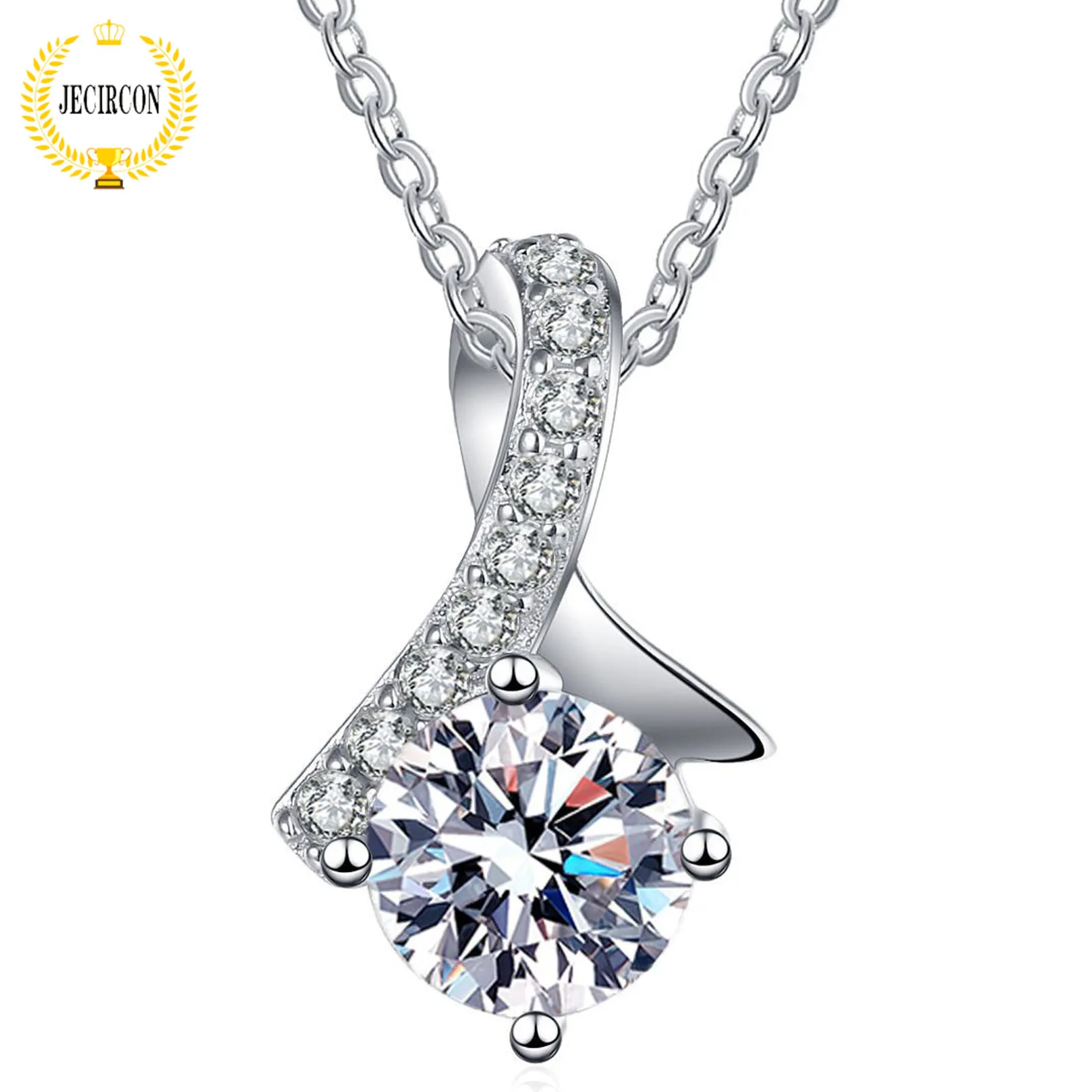 

JECIRCON 925 Sterling Silver Moissanite Necklace for Women 1 Carat D Color Simple Bowknot Pendant Wedding Party Luxury Jewelry