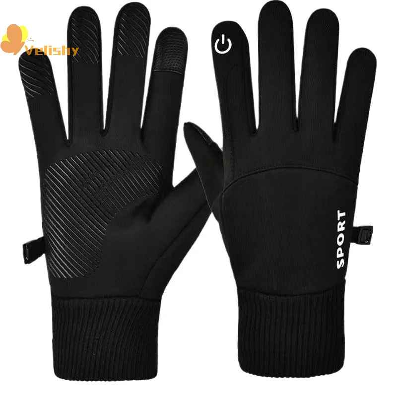 Guantes de lana cálidos con dedos completos para hombre, resistentes al agua, para ciclismo, deportes al aire libre, correr, motocicleta, esquí, pantalla táctil