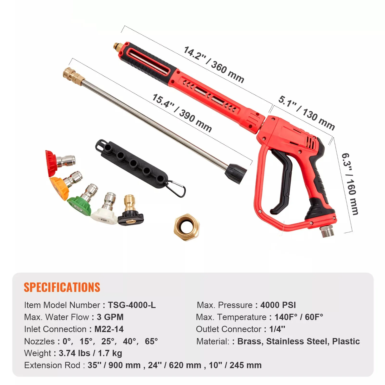 

High Pressure Washer Gun 4000PSI Power Washer Wand w/ Extention Lance