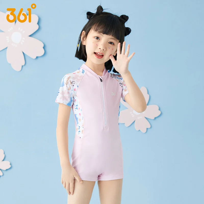 361°Children One Piece Professional Front Zipper Quick-Drying Swimwear Girls WaterProof Beach Surfing Monokini Bathing Suits