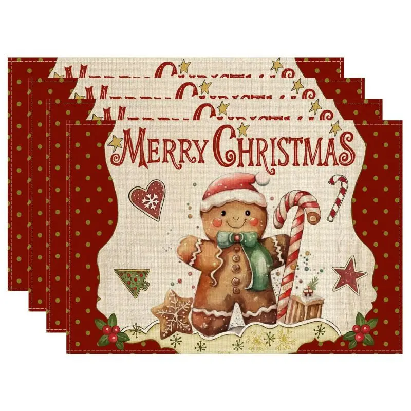 VIKAMA Gingerbread Man Christmas Mat, Waterproof Insulated Table Mat for Holiday Party Decor
