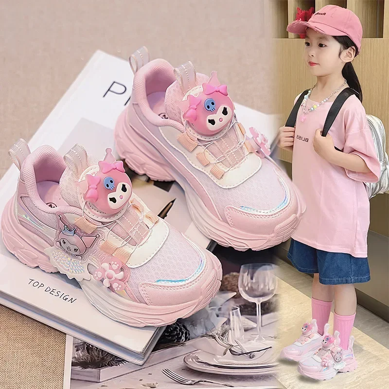 Girly Heart Kawaii Sanrio Ins Breathable Sneakers Cute Cartoon Kuromi Soft Soled Student Running Shoes Lovely Gifts for Kids