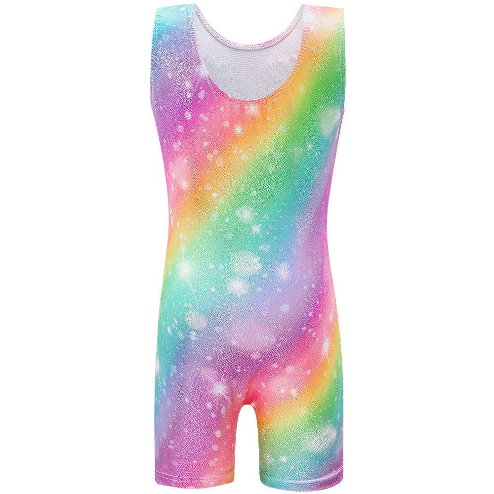 Meninas ginástica collant brilhante diamante ballet dança outfit crianças unitard biketard roupas arco-íris ginásio terno