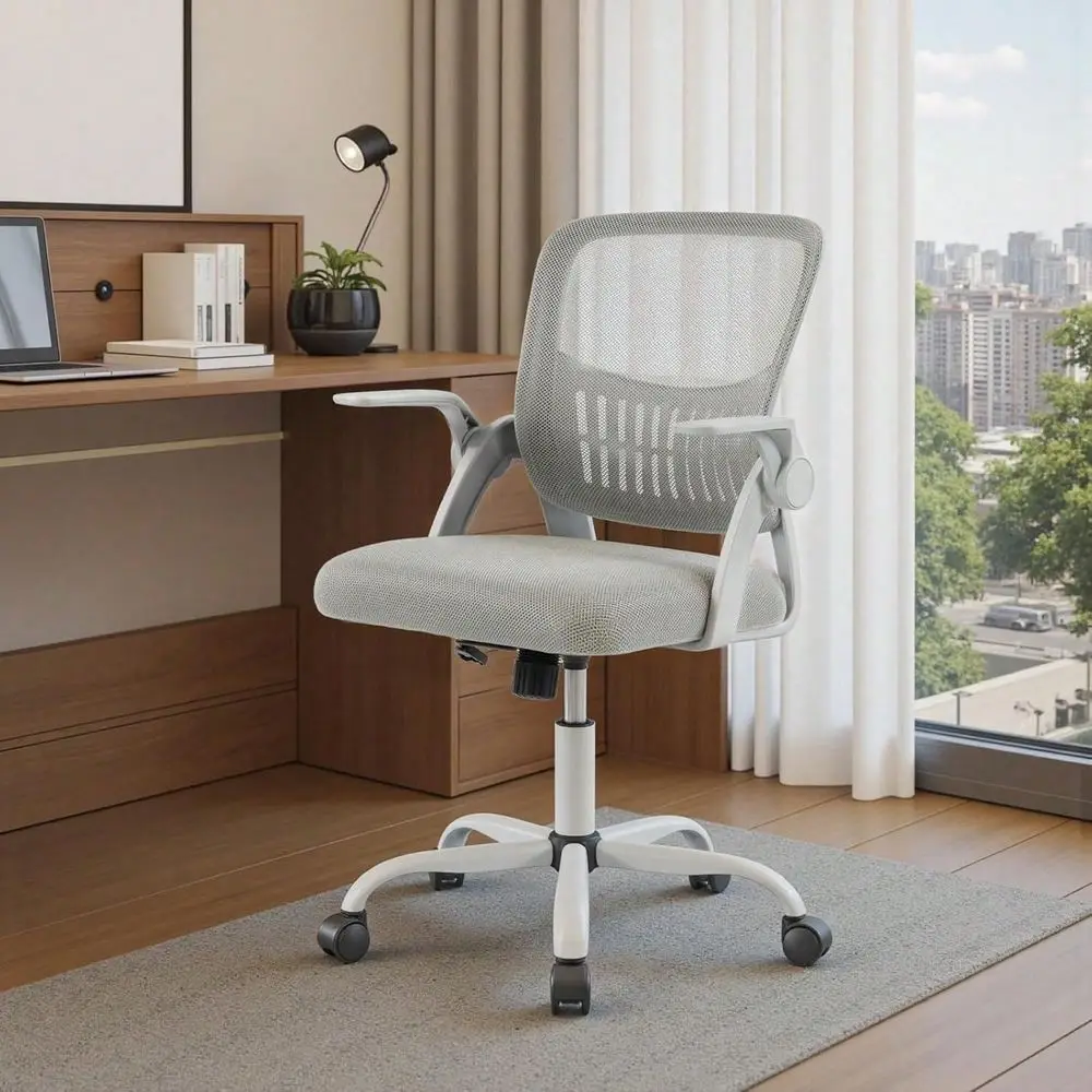 Home Office Computer Chair Ergonomic Mid Breathable Mesh Back Desk With Lumbar Support And Rocking Mode, Height Adjustable, For