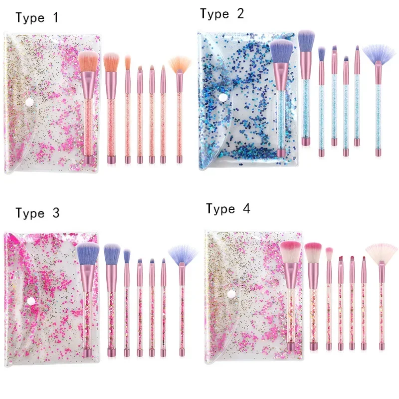 Fashion 7pcs/set Makeup Brush Set Glitter Shinny Crystal Foundation Blending Power Contour Face Cosmetic Beauty Make Up Tool Set