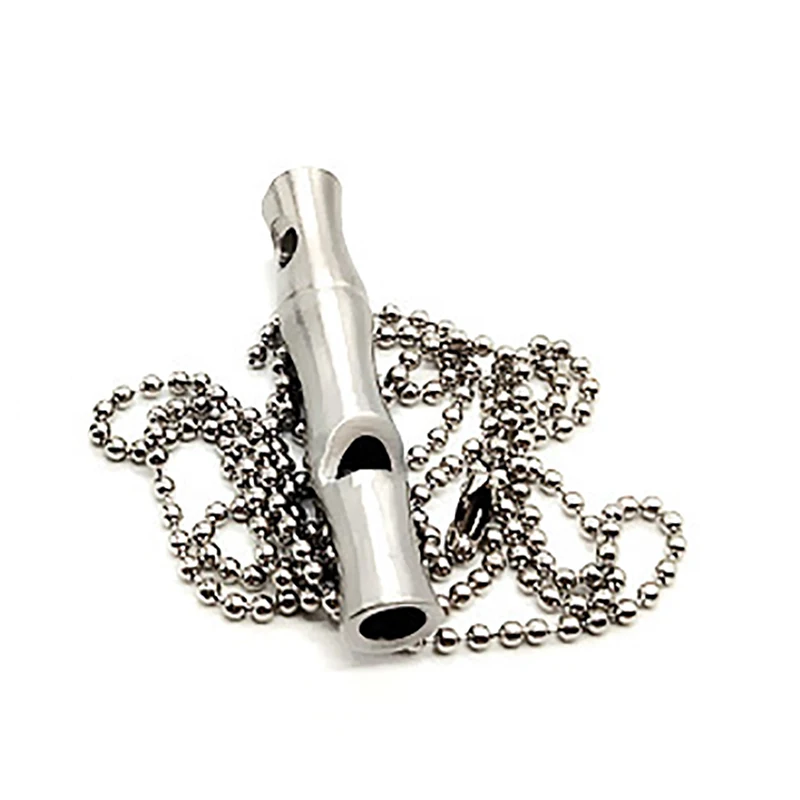 Outdoor Camping Lightweight High Decible Stainless Steel Whistle With Chain 54mm Mini Survival Emergency Cheerleading Whistle