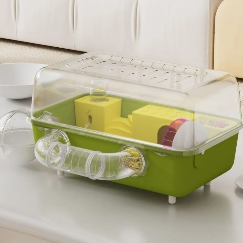 رؤية بانورامية قفص الهامستر عجلة الجري زجاجة ماء قفص مراقبة الحيوان التهوية البلاستيكية الهامستر فيلا فاخرة #4