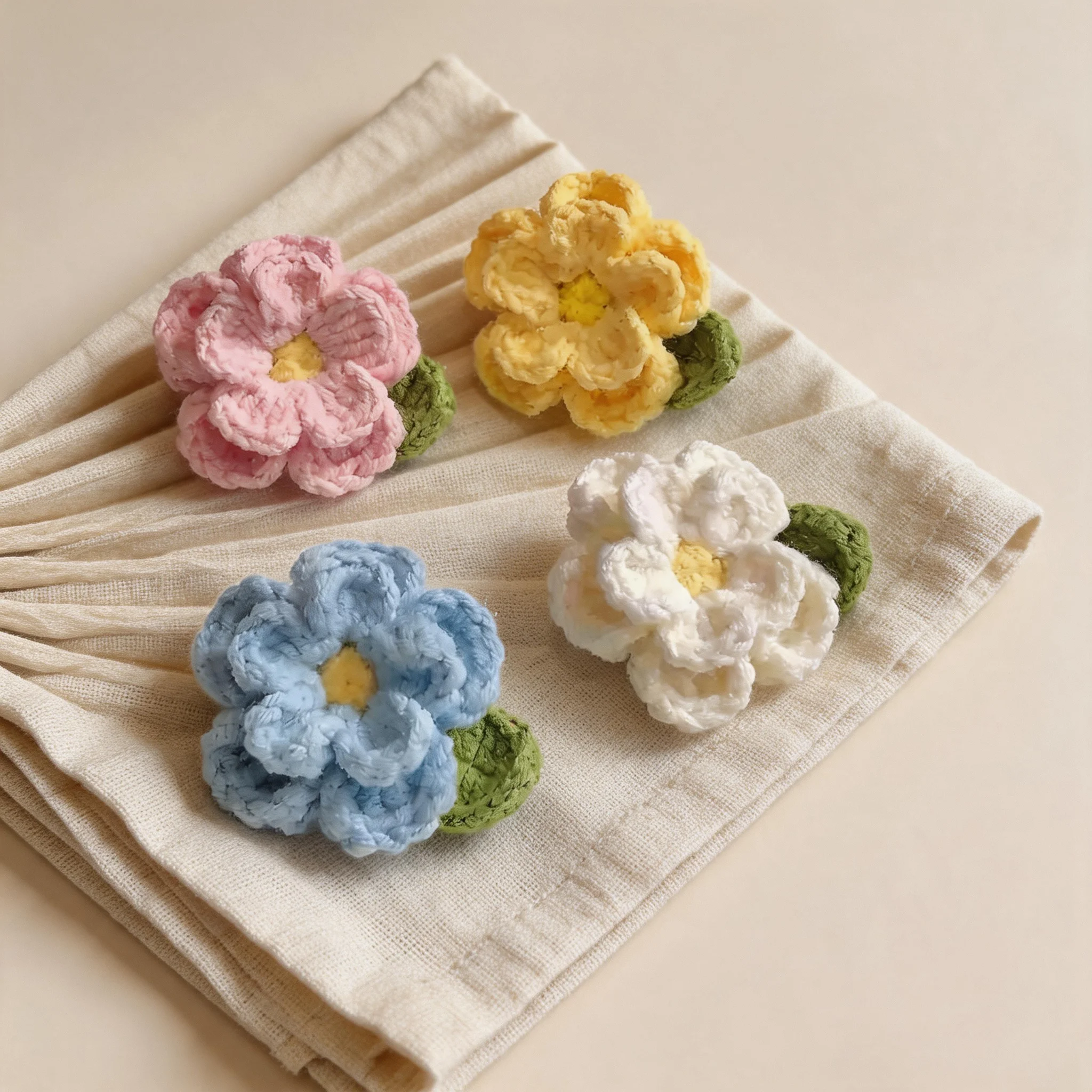 4PCS Mixed Set: Realistic Hand-Crocheted Camellia Brooches - Yarn Flower Pins, Finished Home Decor Corsages, Elegant Accessories