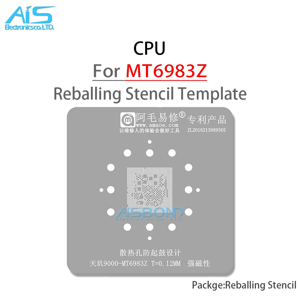 AMAOE BGA Reballing Stensil untuk Dimensi 9000 MT6983Z Templat Solder Penanaman Timah IC Jaring Baja CPU