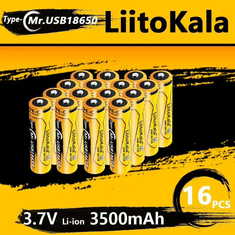 16 шт. LiitoKala USB-18-T35 18650 3500 мАч 3,7 В литиевая аккумуляторная батарея TYPE-C с поддержкой обратной зарядки для телефона Android