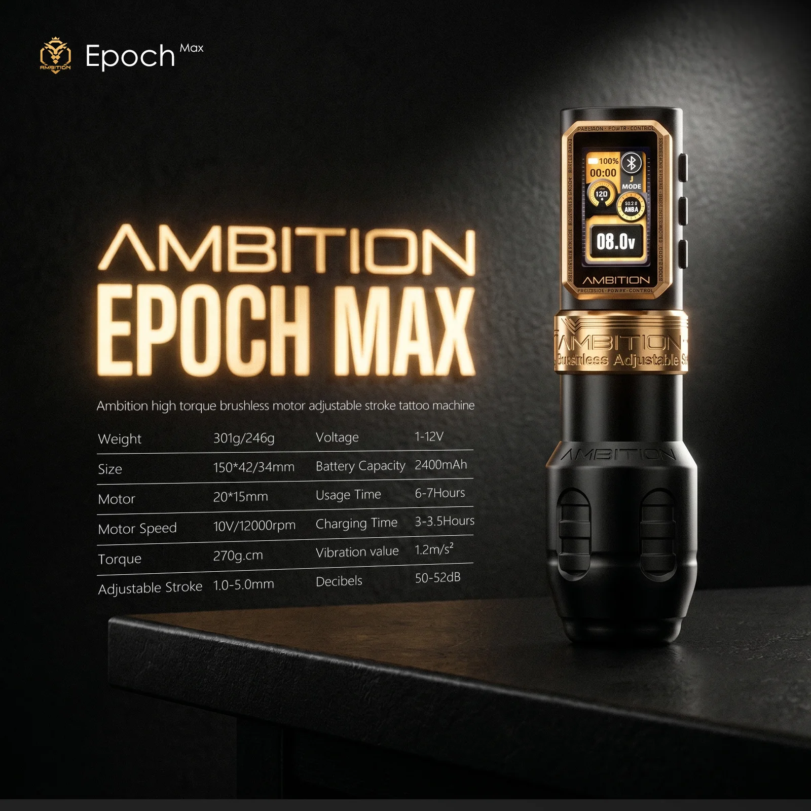 Max Brushless Motor 1.0-5.0mm Direct Drive Adjustable Stroke Professional Bluetooth Wireless Tat to o Pe n Machine