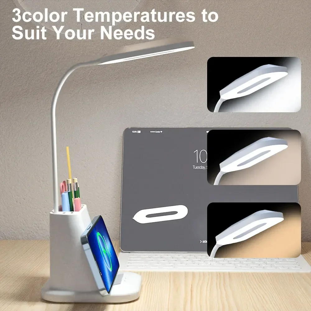 3 In 1 Wireless Charger Stand LED Desk Table Reading Lamp Night Light For Study PD USB Fast Charging Station for iPhone Samsung