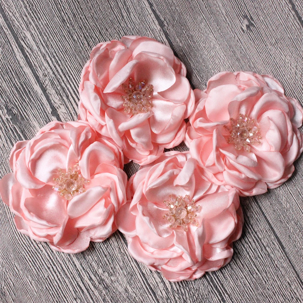 10pcs/Lot 2023 New Burned Satin Rosette With Crystal Center For Women Brooch DIY Hair Accessories Wedding Decoration