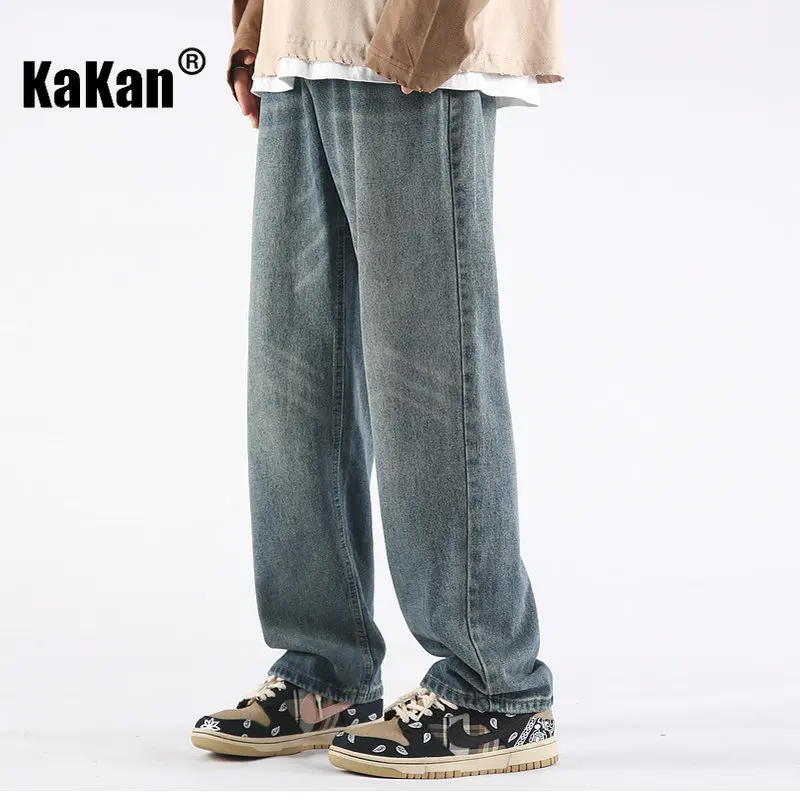 Kakan - Spring/Summer New High Street Straight Tube Loose Draping Jeans Men's Wear, Youth Washed Long Jeans K024-LQH106