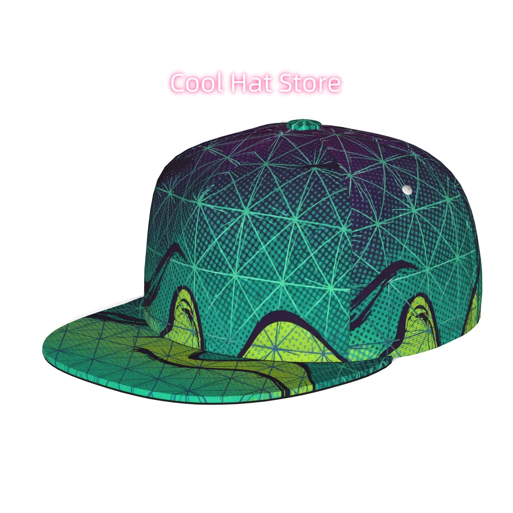 A Cap Featuring an Abstract Halftone Design with Brush Strokes, Suitable for Both Men And Women. This Unisex Flat Brim Baseball