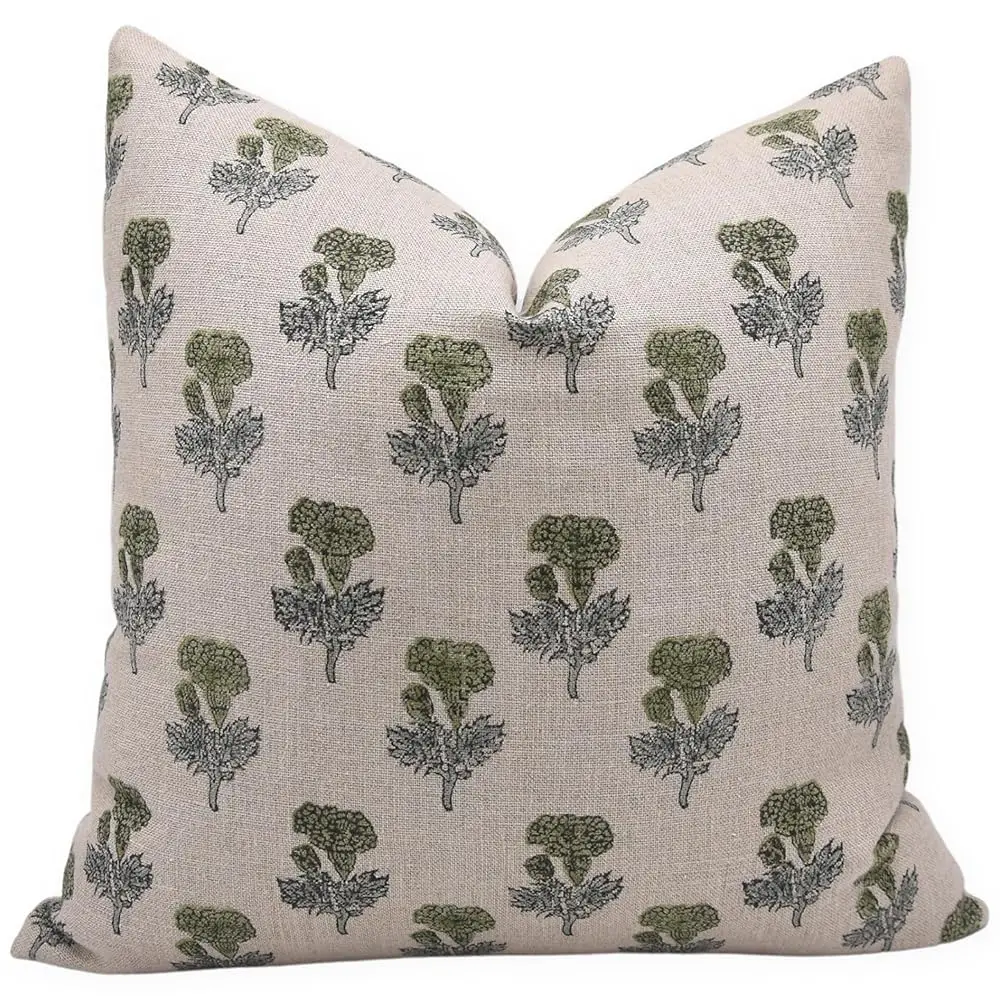 

Handmade Blo Print Thi Linen 14X14 Throw Vintage Pillowcase Cushion Cover With Zipper For Sofa, Couch And Bed, Outdoor, Spring,