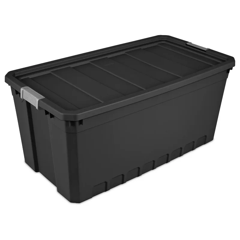 Sterilite 50 Gallon Stacker Tote Plastic, Black, Set of 3