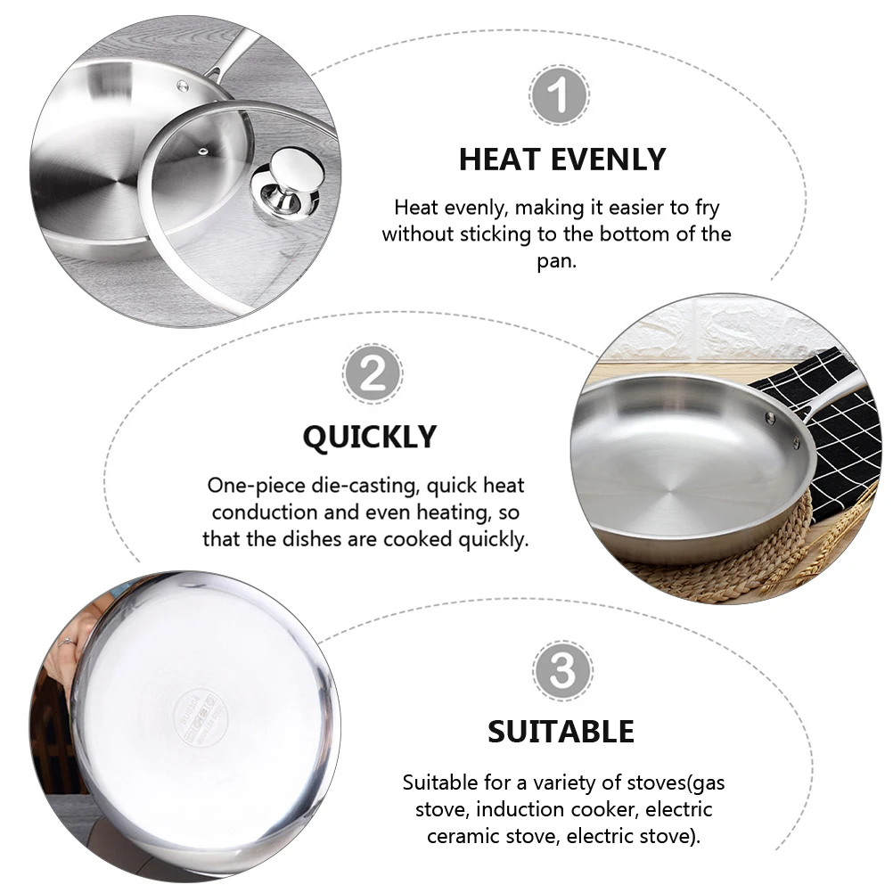 

1 pc Stainless Steel Frying Non-Stick Home Restaurant Pancake Cooking Pan Thickened Steel Bottom Even Heat 304 Food Grade