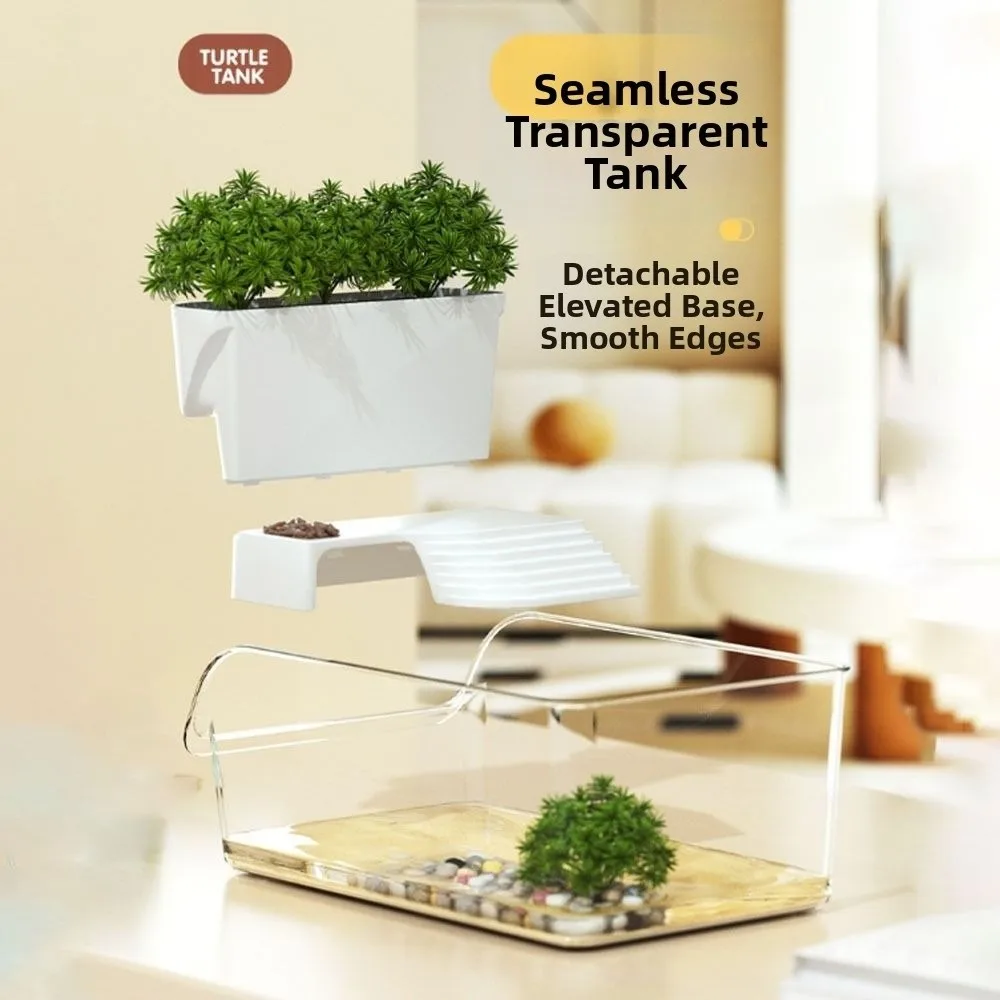 Transparent Turtle Tank with Basking Area Ecological Landscaping Landscape Turtle Tank Sun Climbing Reptile Terrarium Habitat view 5