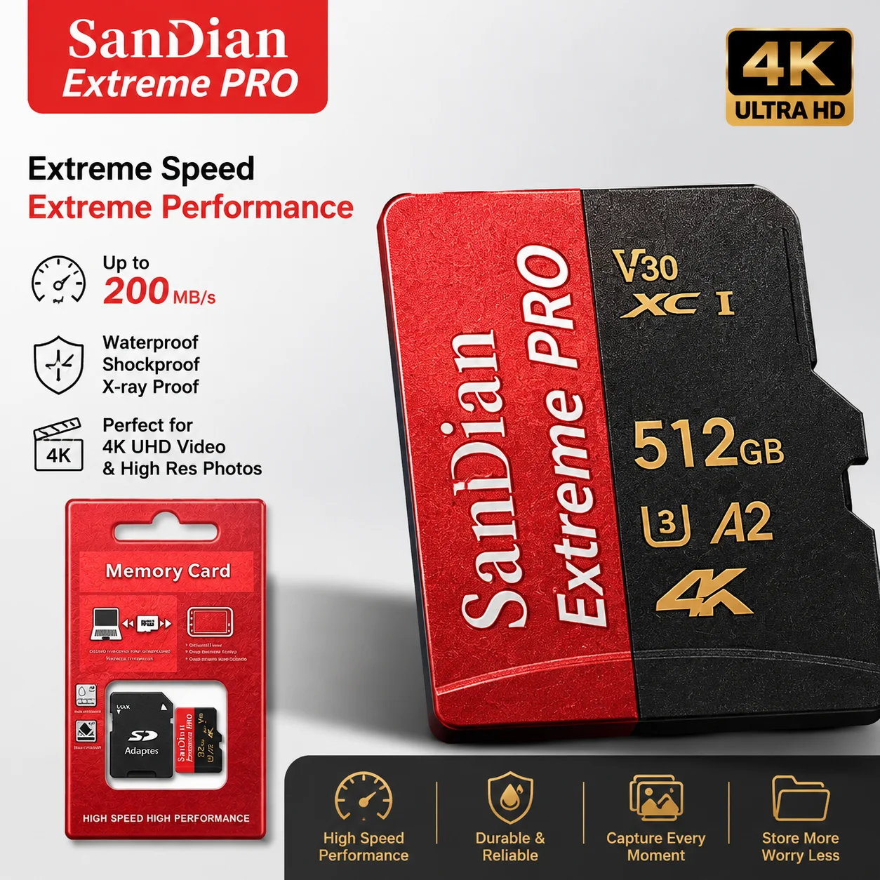 Micro TF SD Card 64GB 128GB Memory Card 256GB 512GB Class 10 U3 V30 Micro SD 32GB for Digital Camera High Speed Photo Storage
