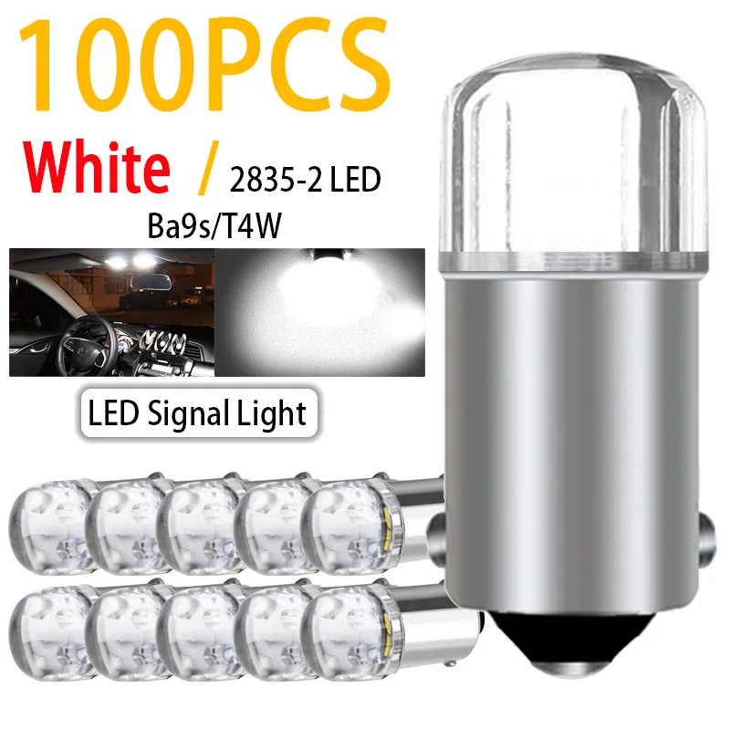 

100PCS Ba9s T4W Signal Lamp Led 2835 2smd Car Clerance Roof Trunk light Mirror License Plate Lights Interior Dome Bulb White 12V